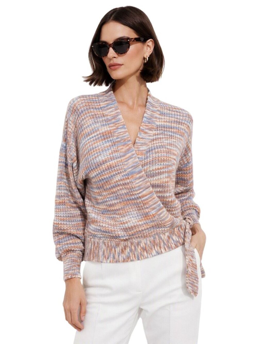 Nine West Purple Knitted Wrap Cardigan Sweater Brass Ring  S Multicolor Classic